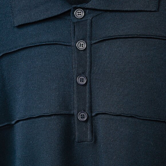 Armani Collezioni Navy Silk-Blend Knit Long Sleeve Polo - Picture 6 of 10